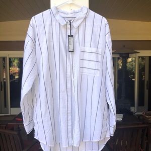 White Striped Button Down Top